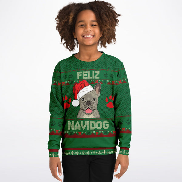 Feliz Navidog - French Bulldog - Athletic Kids/Youth Sweatshirt