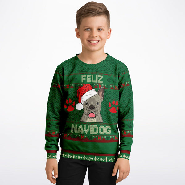 Feliz Navidog - French Bulldog - Athletic Kids/Youth Sweatshirt