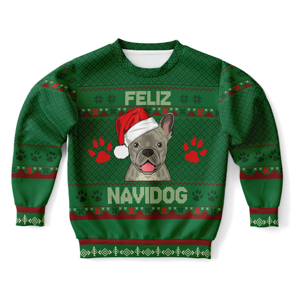 Feliz Navidog - French Bulldog - Athletic Kids/Youth Sweatshirt