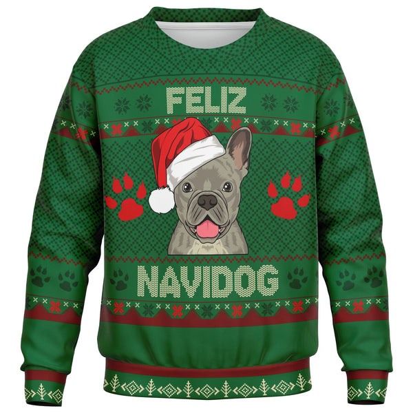 Feliz Navidog - French Bulldog - Athletic Kids/Youth Sweatshirt