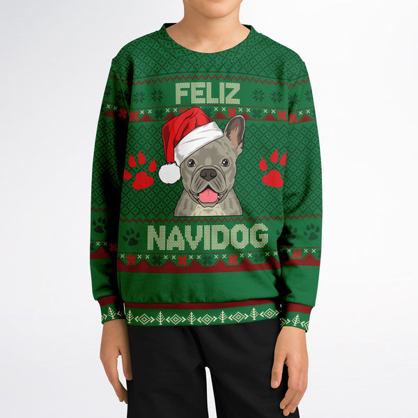 Feliz Navidog - French Bulldog - Athletic Kids/Youth Sweatshirt