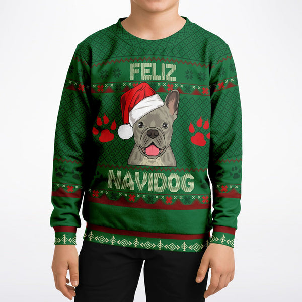 Feliz Navidog - French Bulldog - Athletic Kids/Youth Sweatshirt