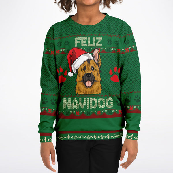 Feliz Navidog - German Shepherd - Athletic Kids/Youth Sweatshirt