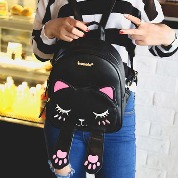 Lovely Cat Leather Backpacks for Women