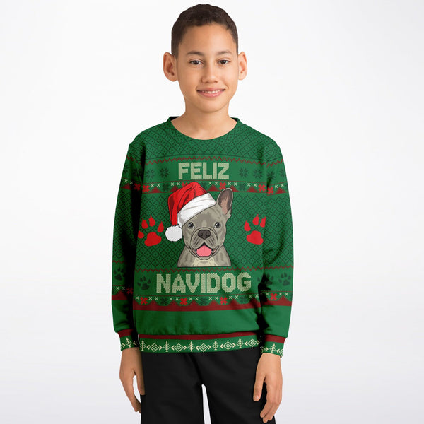 Feliz Navidog - French Bulldog - Athletic Kids/Youth Sweatshirt