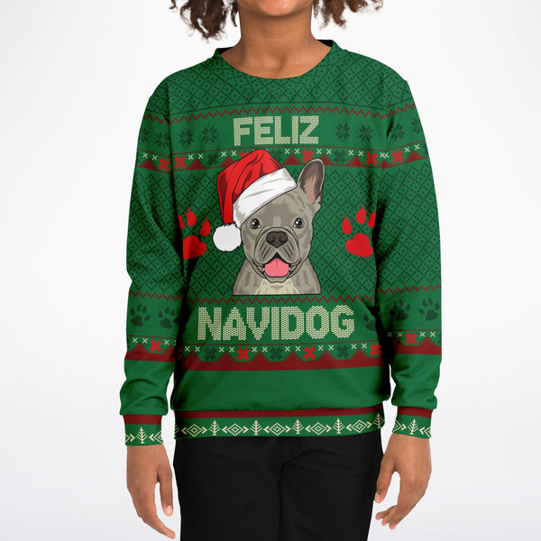 Feliz Navidog - French Bulldog - Athletic Kids/Youth Sweatshirt